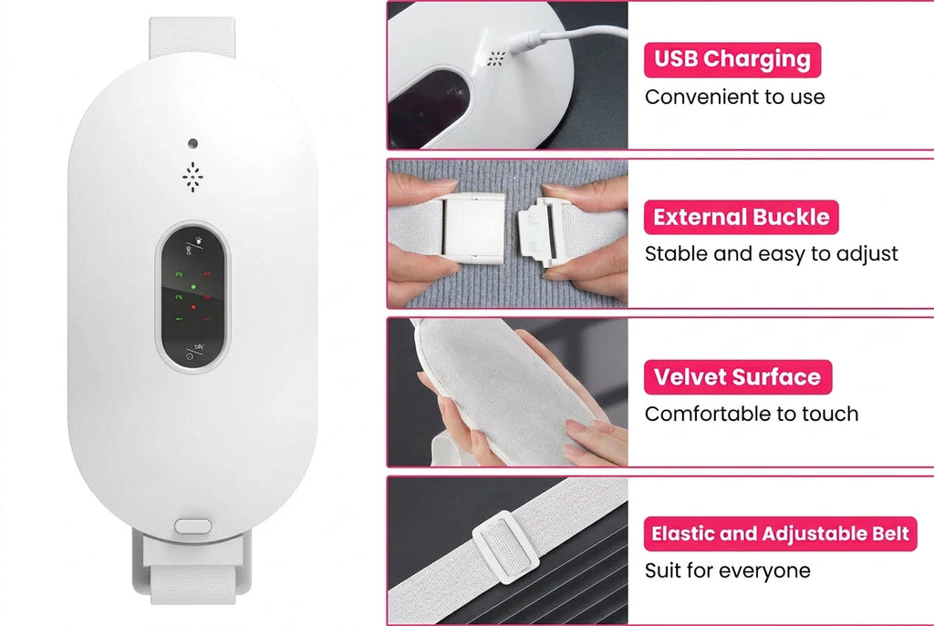 Cordless Menstrual Heating Pad: Rechargeable Graphene Heat Belt (White)