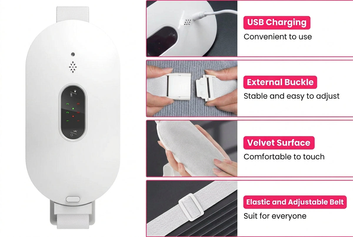 Cordless Menstrual Heating Pad: Rechargeable Graphene Heat Belt (White)
