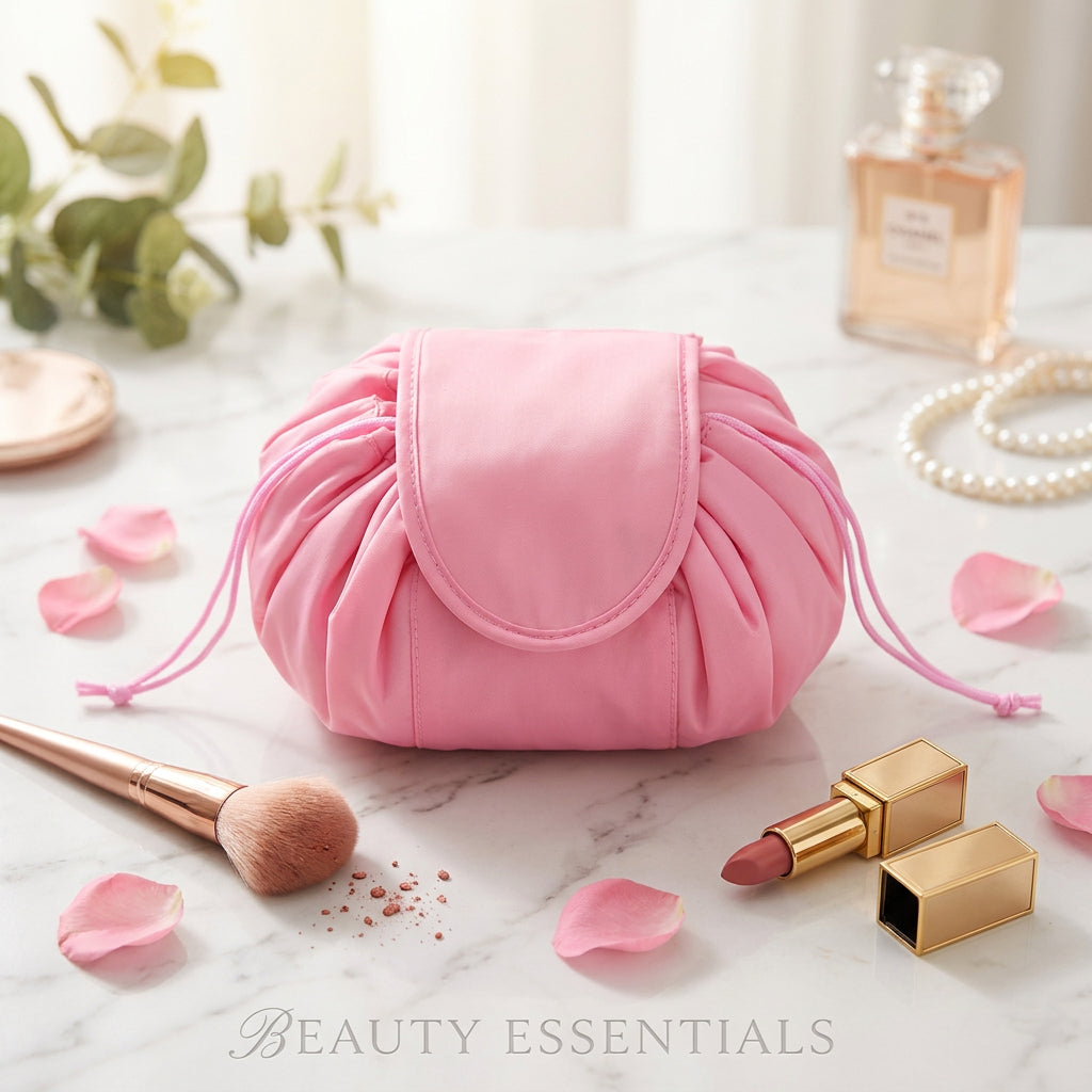Drawstring Cosmetic Bag Travel Organizer - Pink