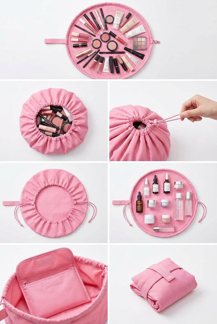 Drawstring Cosmetic Bag Travel Organizer - Pink