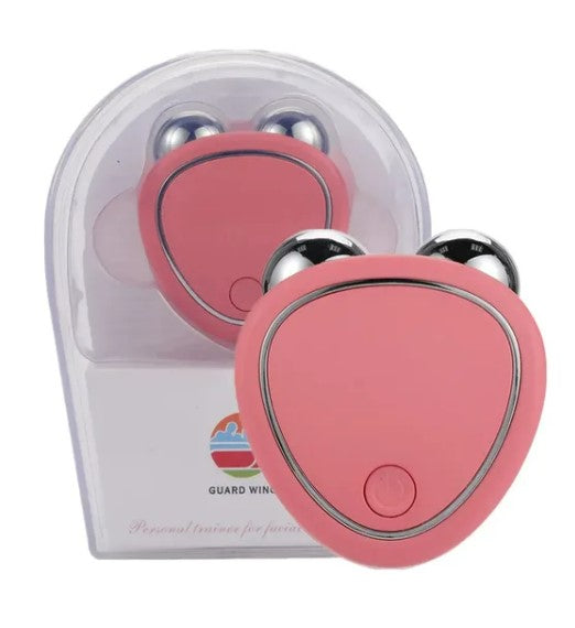 Mini Microcurrent Facial Roller: Sonic Vibration Beauty Device (Pink)