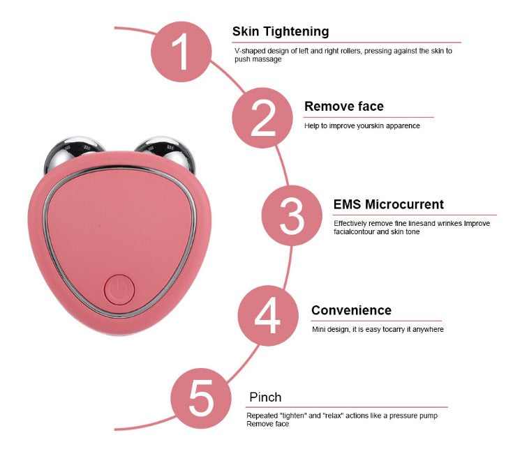 Mini Microcurrent Facial Roller: Sonic Vibration Beauty Device (Pink)