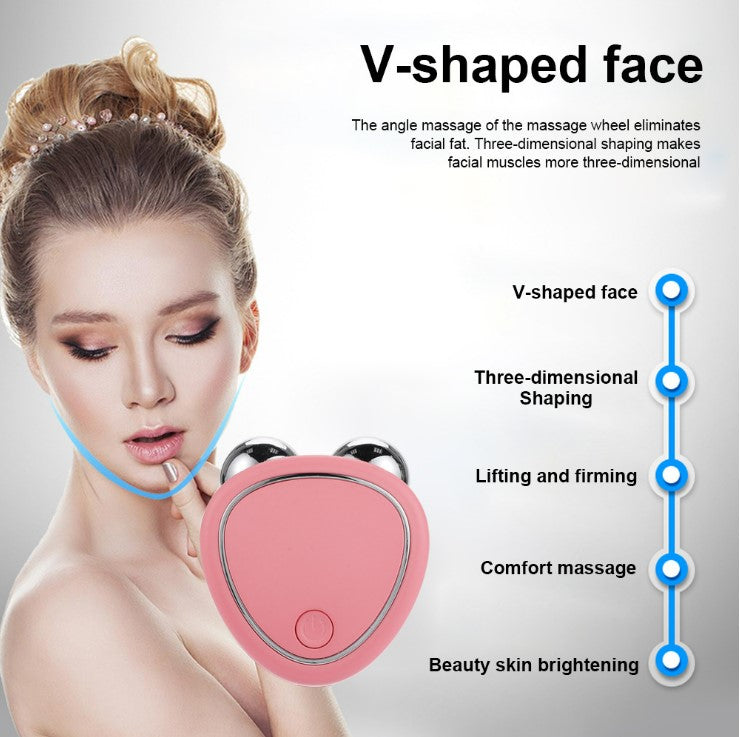 Mini Microcurrent Facial Roller: Sonic Vibration Beauty Device (Pink)