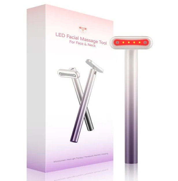 4-in-1 Facial Wand: EMS Microcurrent, Red Light & Warm Vibration Lifting Device (Purple)