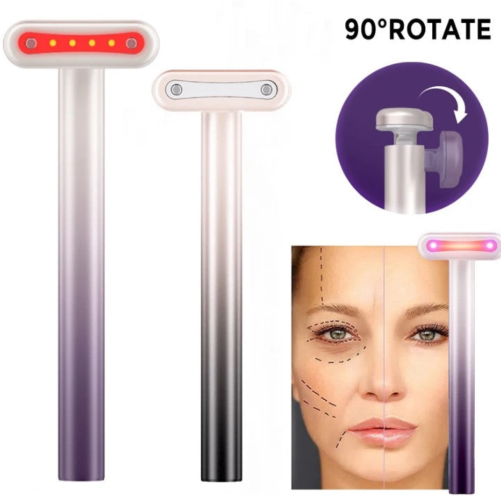 4-in-1 Facial Wand: EMS Microcurrent, Red Light & Warm Vibration Lifting Device (Purple)