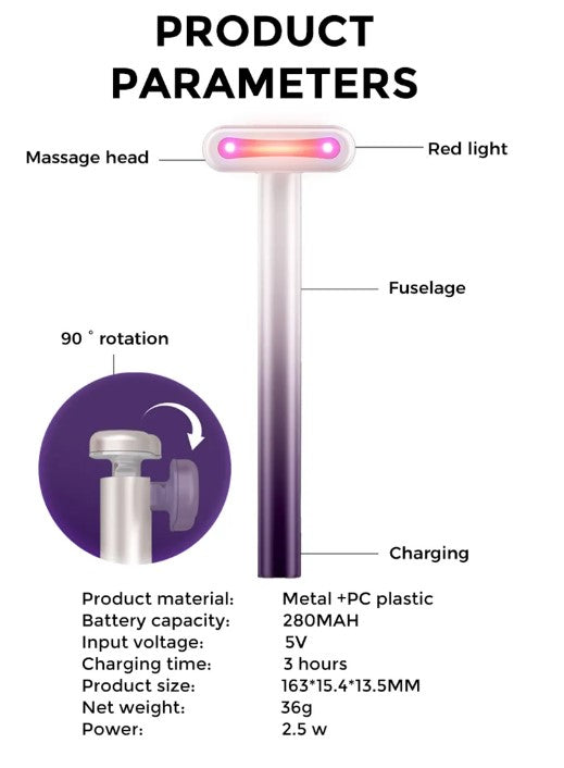 4-in-1 Facial Wand: EMS Microcurrent, Red Light & Warm Vibration Lifting Device (Purple)