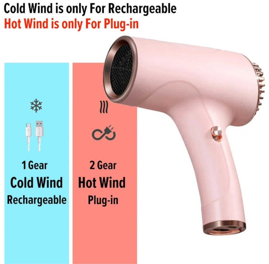 Cordless Rechargeable Hair Dryer Pink