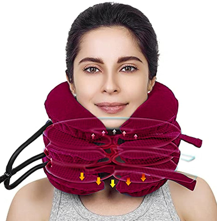Cervical neck traction pillow in red