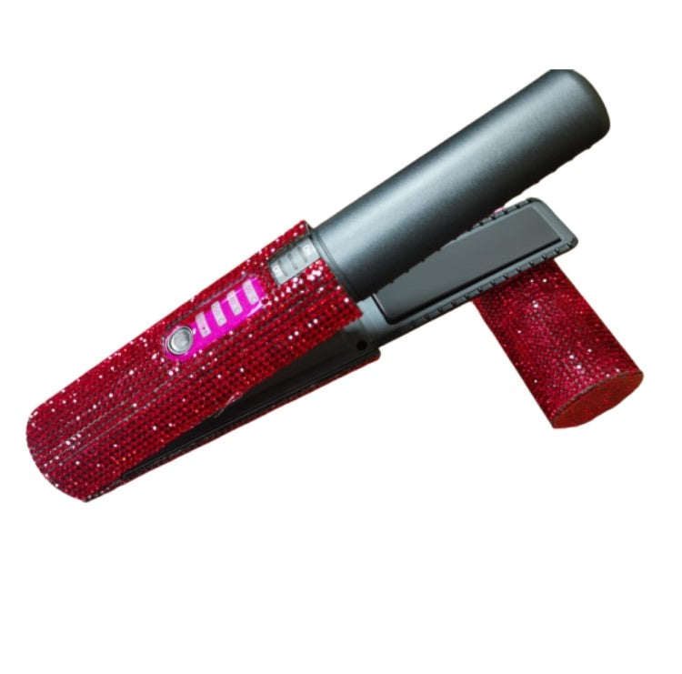 Cordless Hair Straightening Brush: USB Rechargeable 2-in-1 Straightener & Curler (Red)