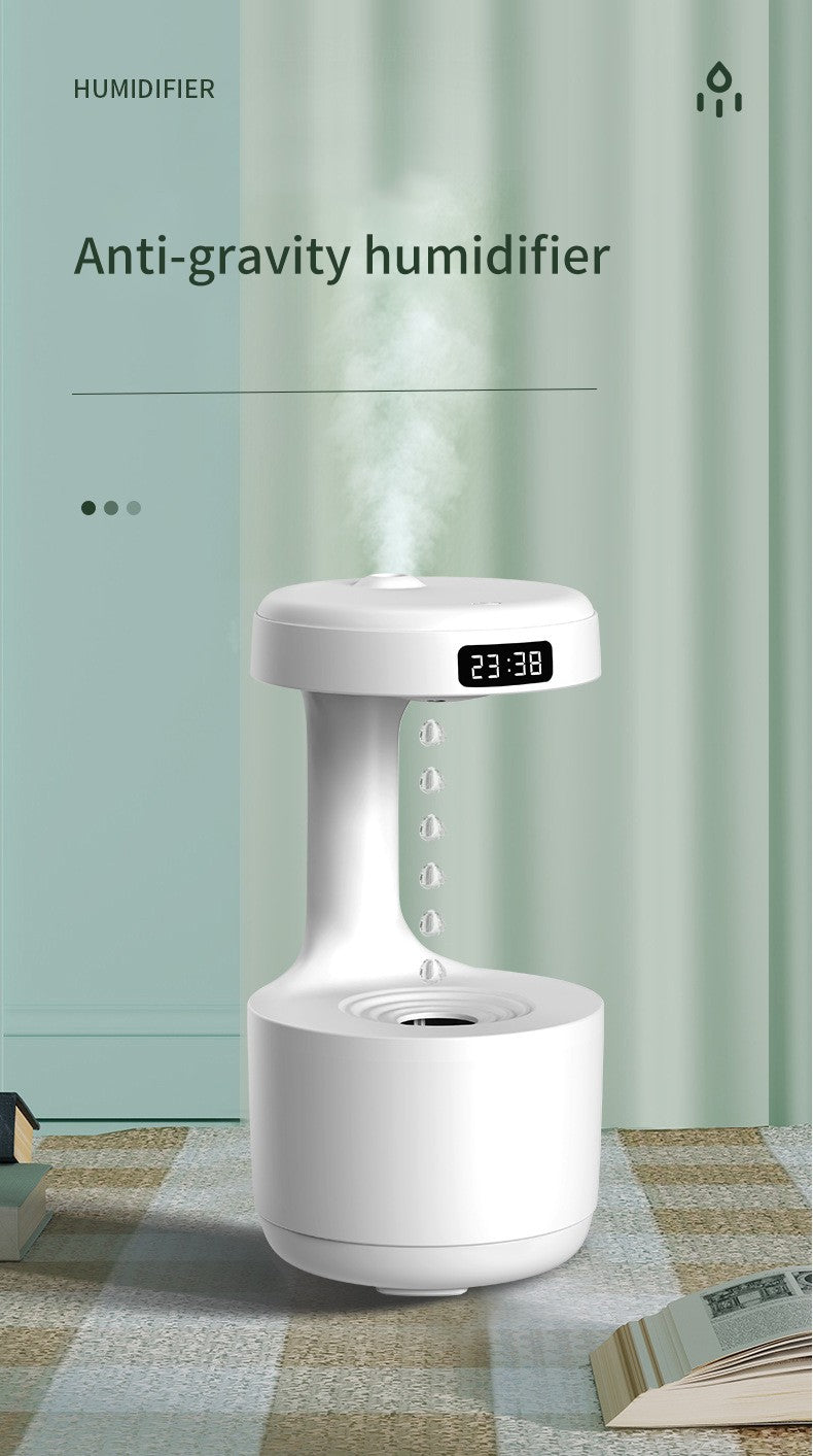 Water Drop Anti-Gravity Humidifier: 800ml USB Mist Humidifier with LED Time Display