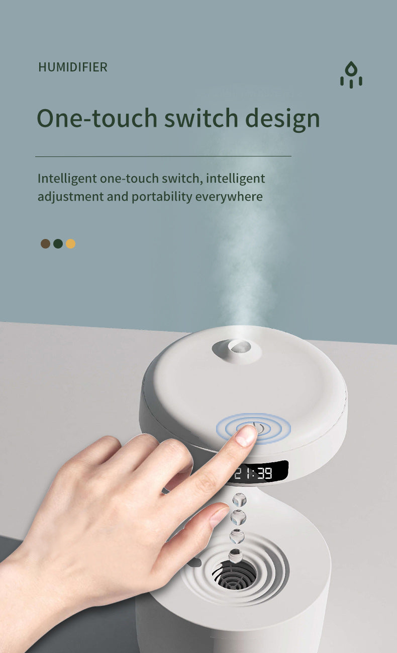 Water Drop Anti-Gravity Humidifier: 800ml USB Mist Humidifier with LED Time Display