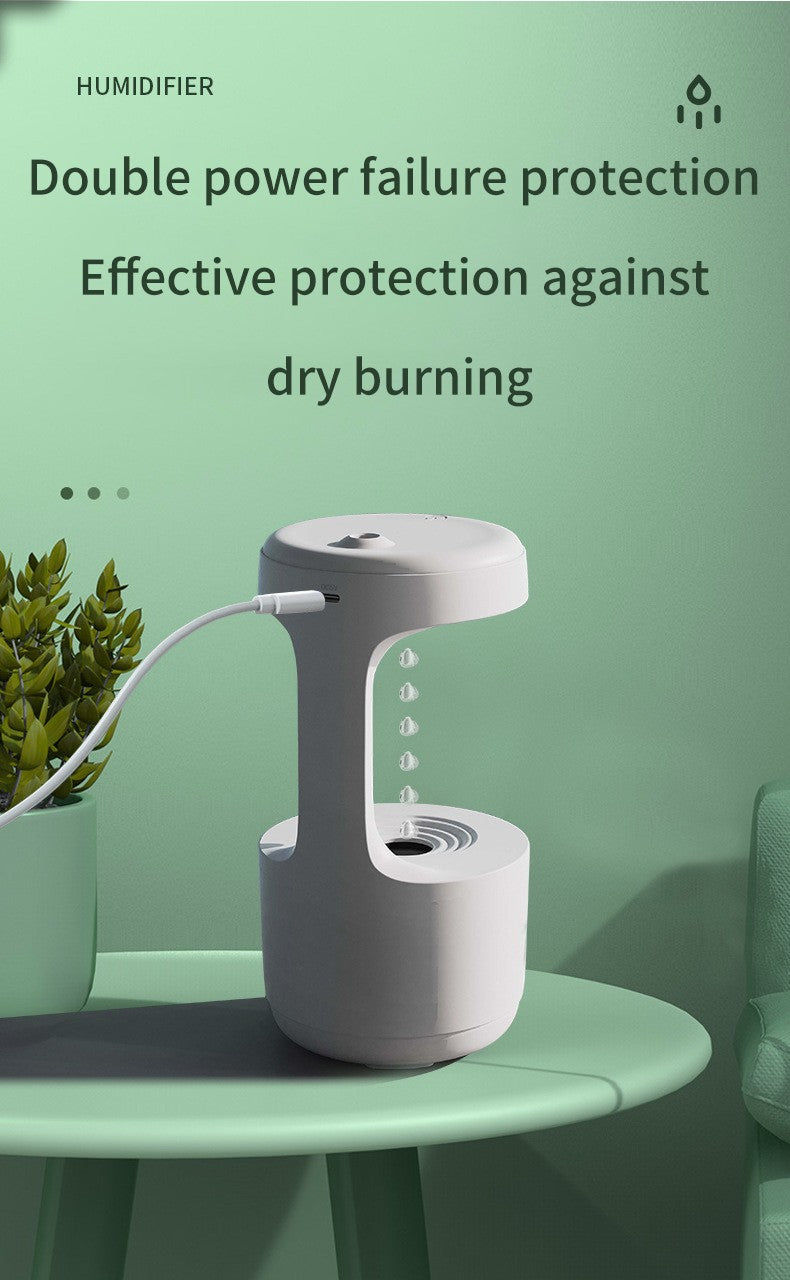 Water Drop Anti-Gravity Humidifier: 800ml USB Mist Humidifier with LED Time Display