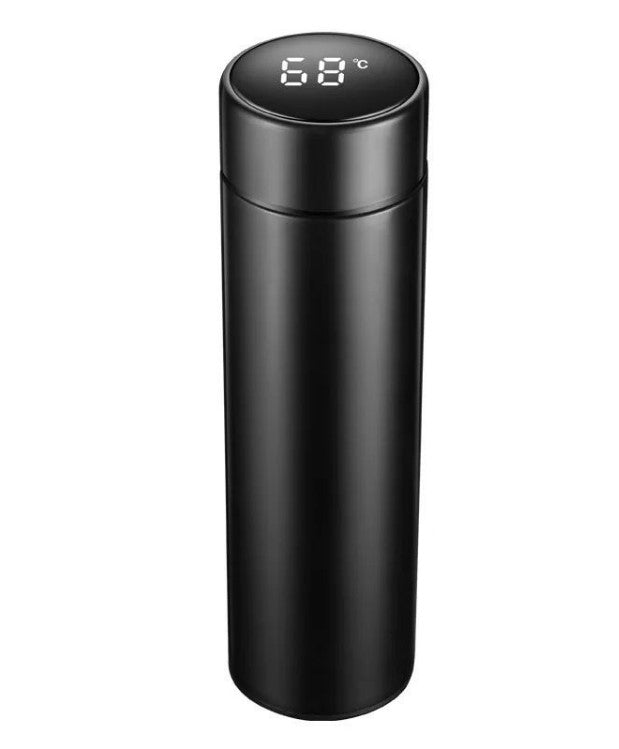 Smart Digital Thermometer Flask 500ml: Insulated Stainless Steel Bottle (Black)
