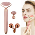 3-in-1 Electric Rose Quartz Facial Roller: Vibrating Face Massager with Negative Ions