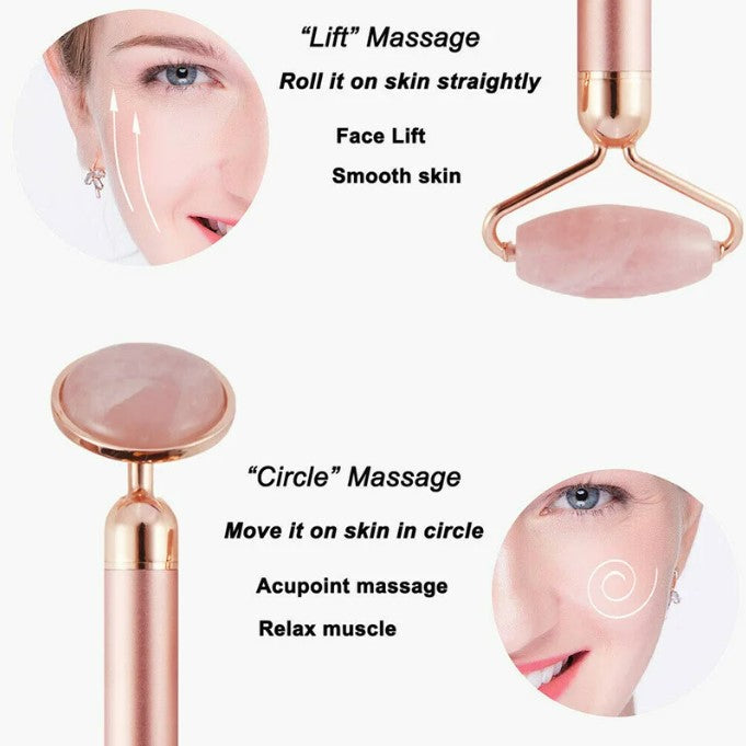 3-in-1 Electric Rose Quartz Facial Roller: Vibrating Face Massager with Negative Ions