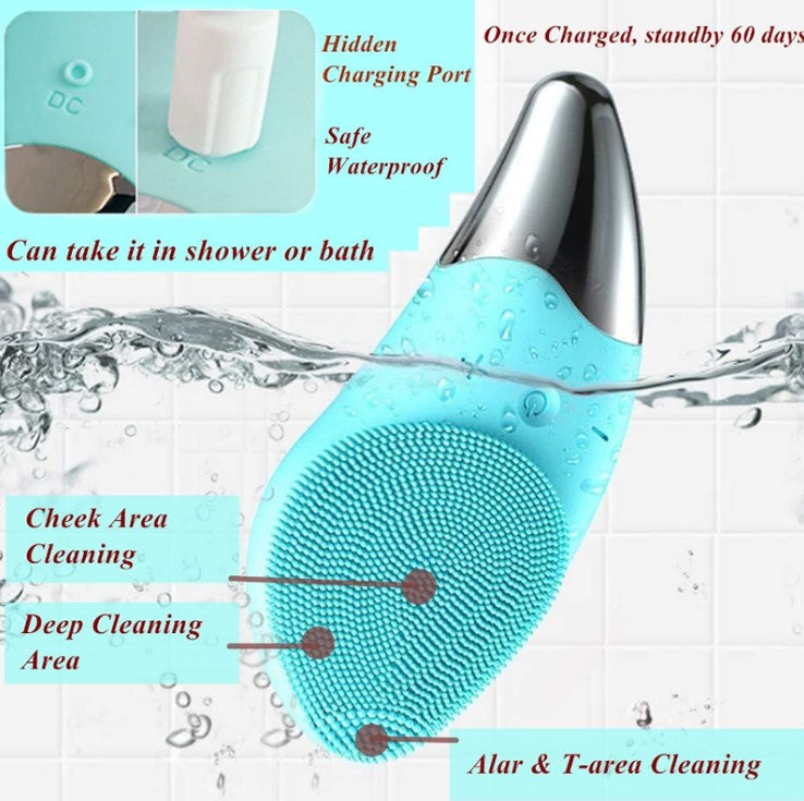 Sonic Silicone Facial Cleansing Brush: Waterproof Deep Pore Cleanser & Face Massager