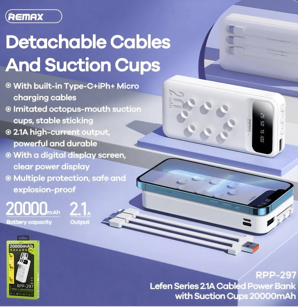 20000mAh Power Bank with Built-In 3-in-1 Cable