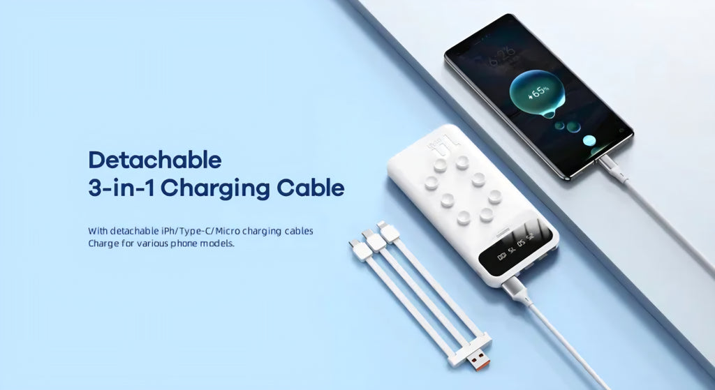 20000mAh Power Bank with Built-In 3-in-1 Cable