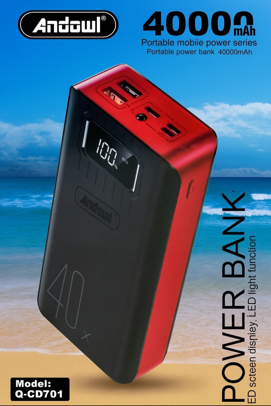 40000mAh Power Bank: Dual USB, Type-C & LED Flashlight